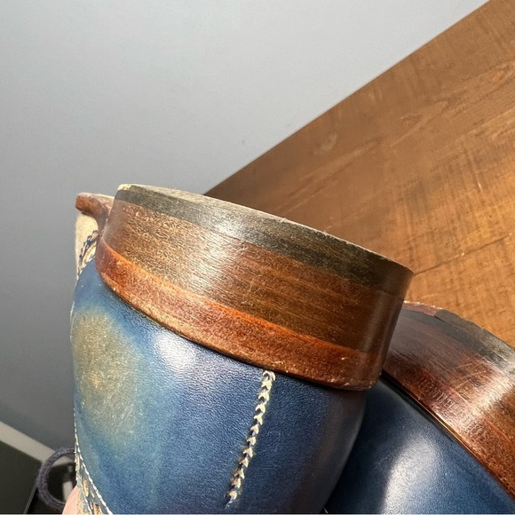 Romano Martegani for Francos handmade brogue oxford blue leather cream linen 9.5 - Picture 15 of 15